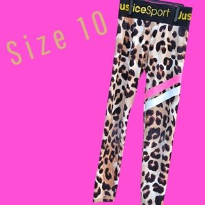 Justice Sport Leopard Print Leggings with Pink and White Stripes